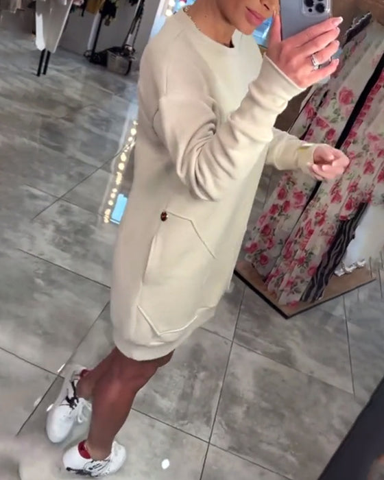 Jurk Pullover Zak Lange Mouw