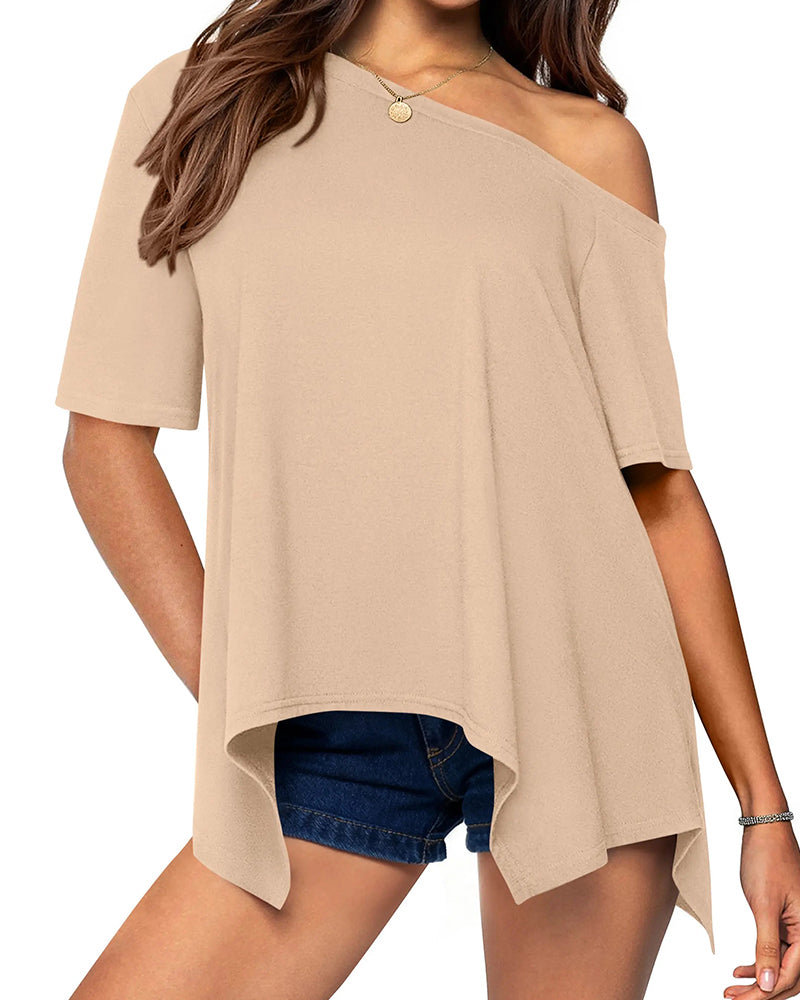 T-shirt Effen Kleur Onregelmatig