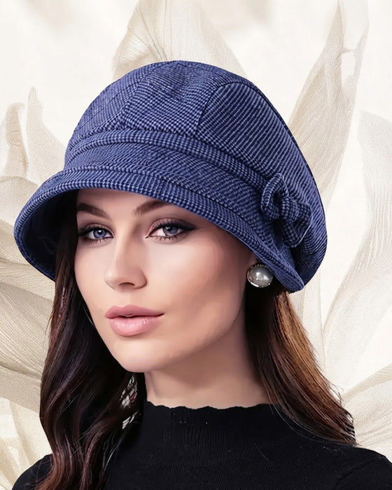 Dames Elegante Ruitpatroon Strik Decor Baret
