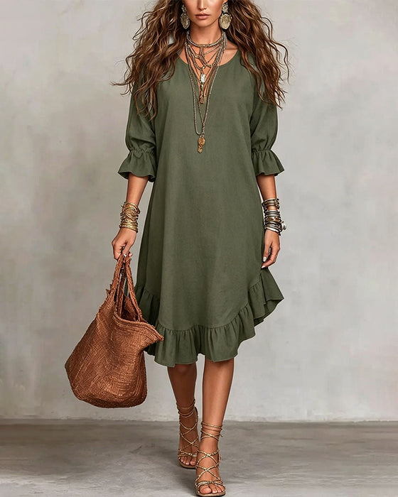 Jurk Casual V-Hals Geruwd Midi