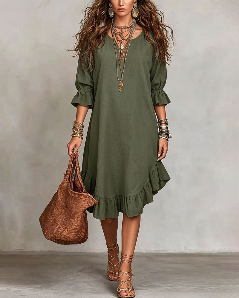 Jurk Casual V-Hals Geruwd Midi
