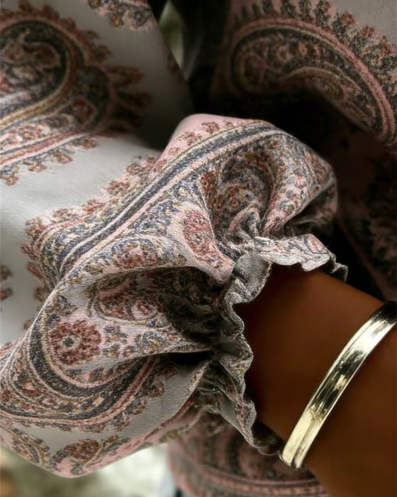 Blouse Paisley Patroon V-Hals Lantaarn Mouw