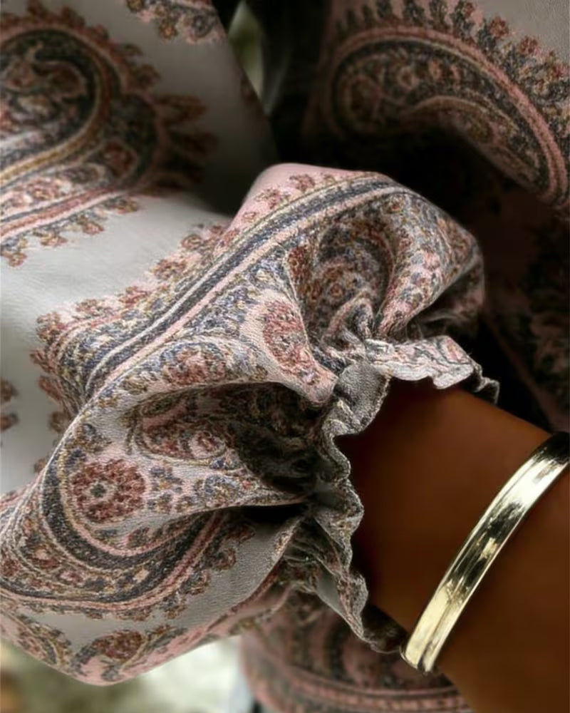 Blouse Paisley Patroon V-Hals Lantaarn Mouw