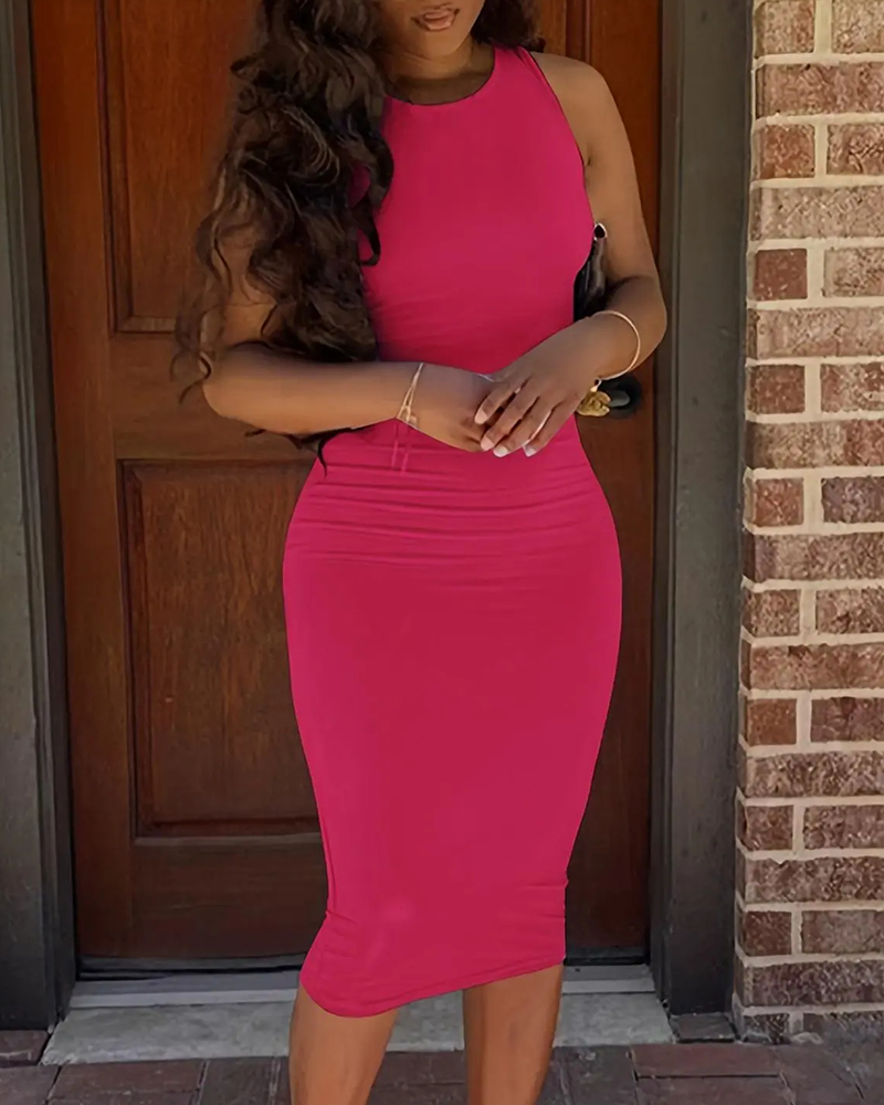 Jurk Effen Kleur Mouwloos Mode Bodycon