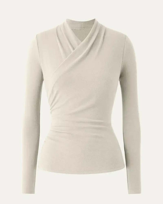 Top Kruis V-Hals Geplisseerde Taille Lange Mouw