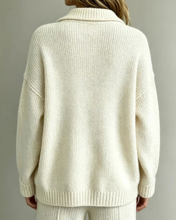 Pullover Revers Geknoopt Effen
