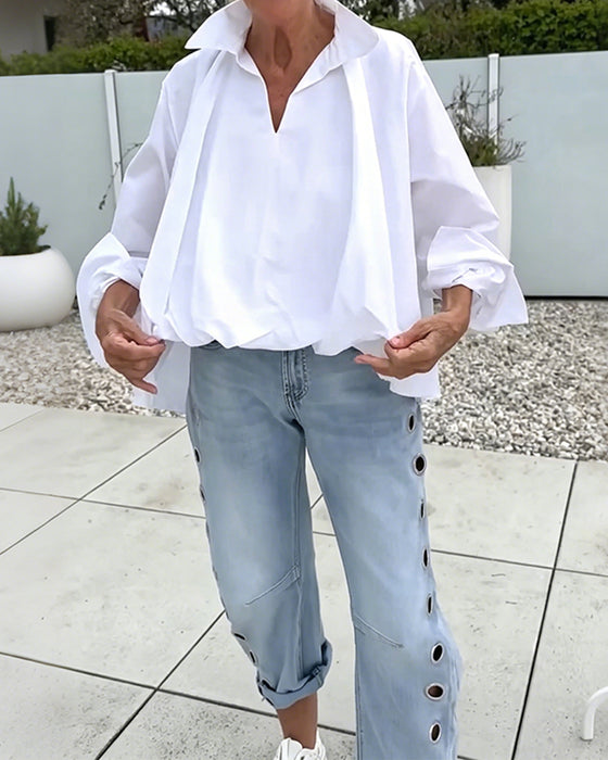 Oversized Blouse Met V-Hals En Aflopende Schouders