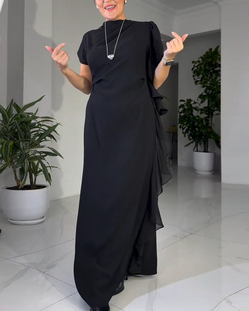 Modieuze Effen Jurk Met Ruchesdesign