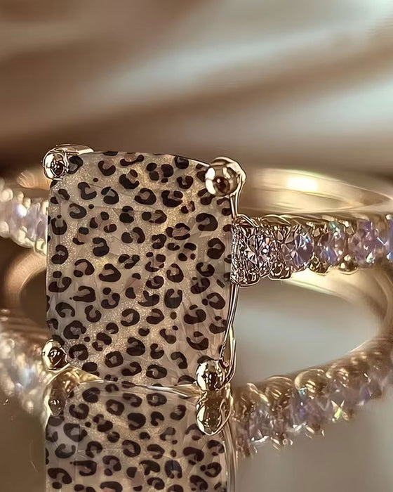 Ring Luipaardprint Vierkant Statement