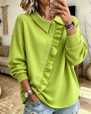 Sweatshirt Revers Ruches Diagonaal Knoop