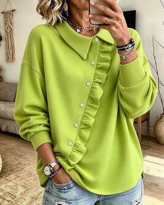 Sweatshirt Revers Ruches Diagonaal Knoop