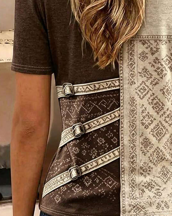 Blouse Kleurblok Korte Mouw