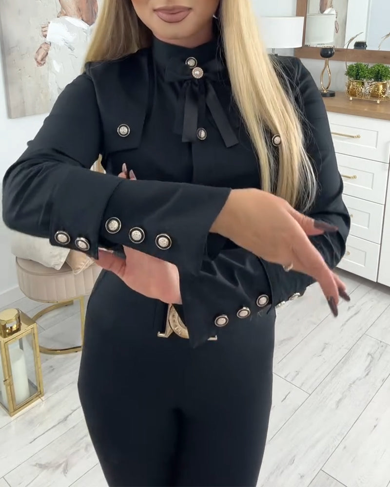 Langmouwig Overhemd Met Metalen Knopen