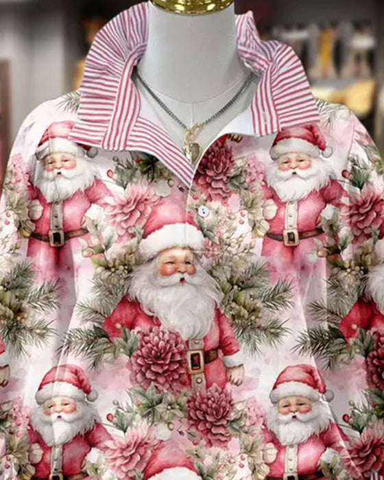 Blouse Omslagkraag Gestreept Ruche Kerststijl