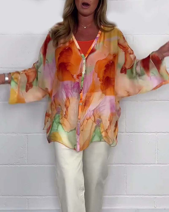 Casual blouse met V-hals en lange mouwen met print