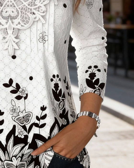 Top Langmouw Patchwork Gedrukt