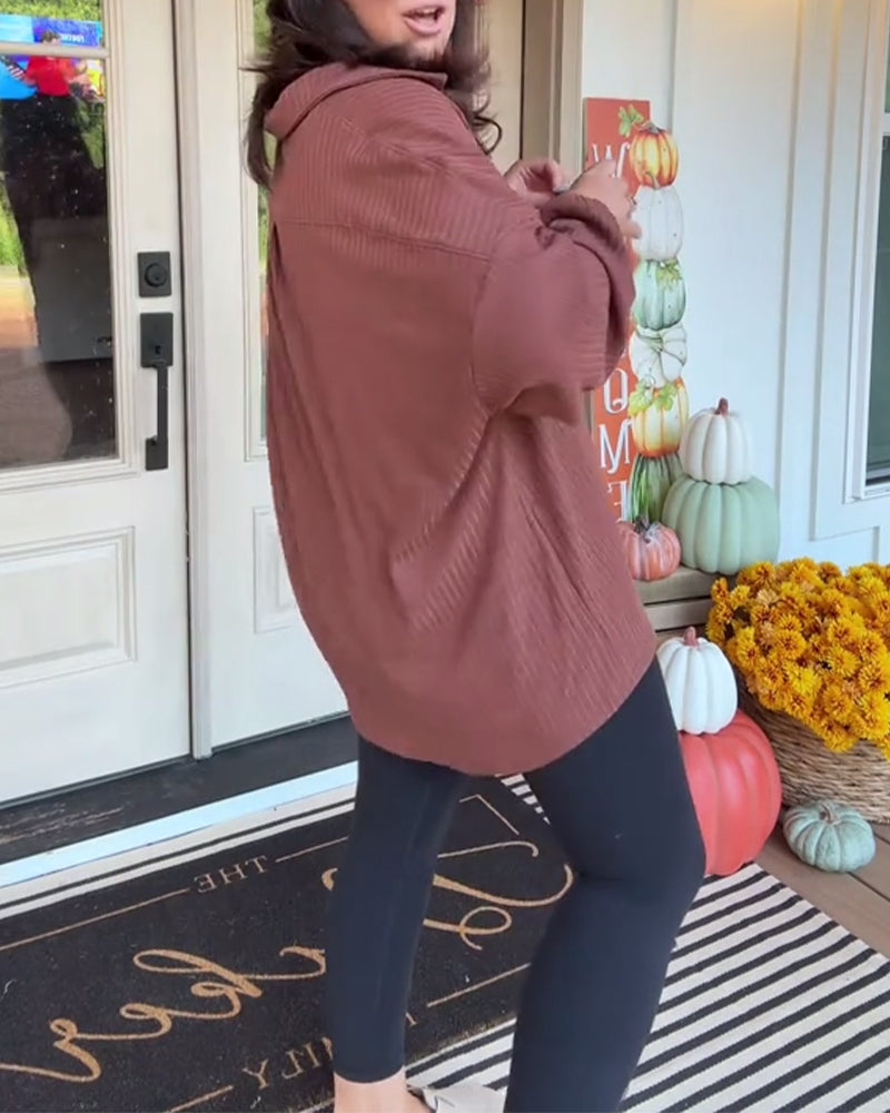 T-shirt casual effen kleur los lange mouwen