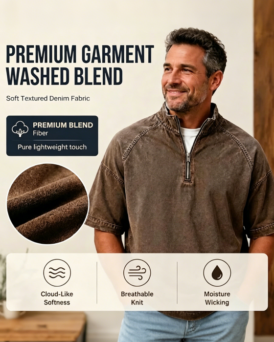 Overhemd Met Washed Look En Rits Korte Mouw