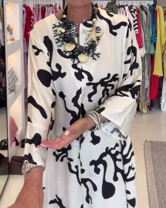 Jurk Lange Mouw Vintage Print