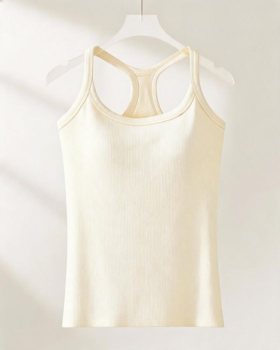 Tanktop Ingebouwde Bh Geribbeld Effen