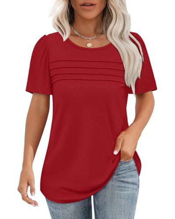 T-Shirt Geplisseerd Los Ronde Hals Korte Mouw