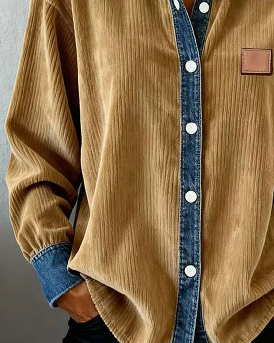 Overhemd Denim Patchwork Ribfluweel