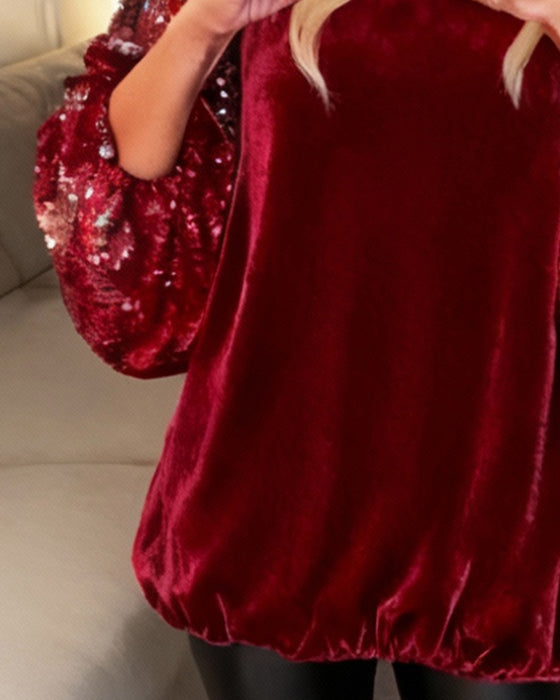 Effen Langmouwige Top Met Pailletten En Patchworkdetails