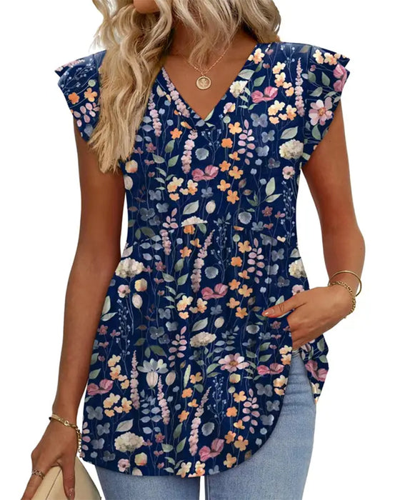 Blouse Aquarel Bloemen V-Hals Babydoll