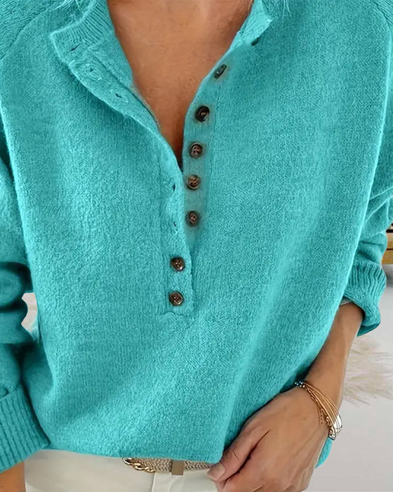 Effen kleur casual trui met enkele rij knopen