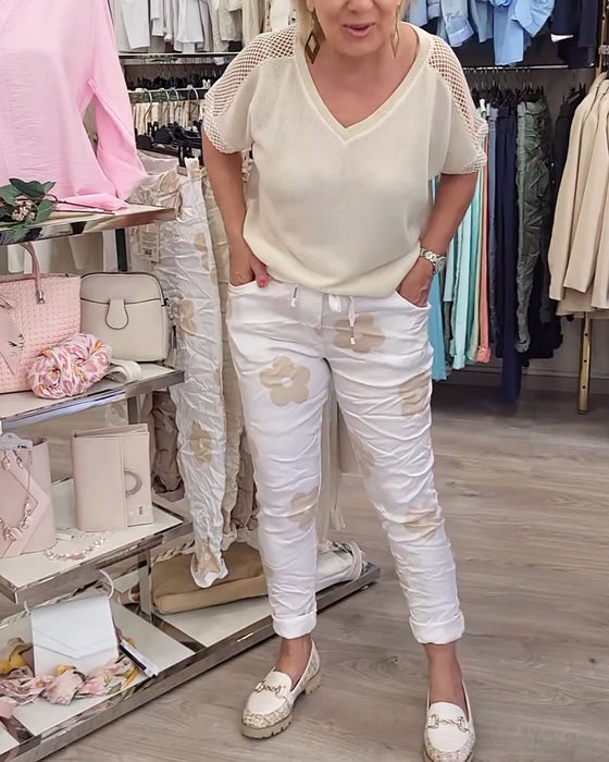 Broek casual print trekkoord