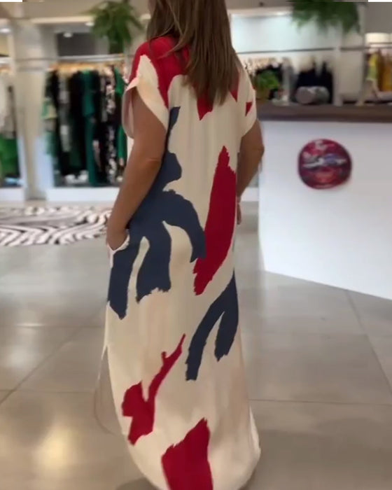 Jurk Met Korte Mouwen Bedrukt