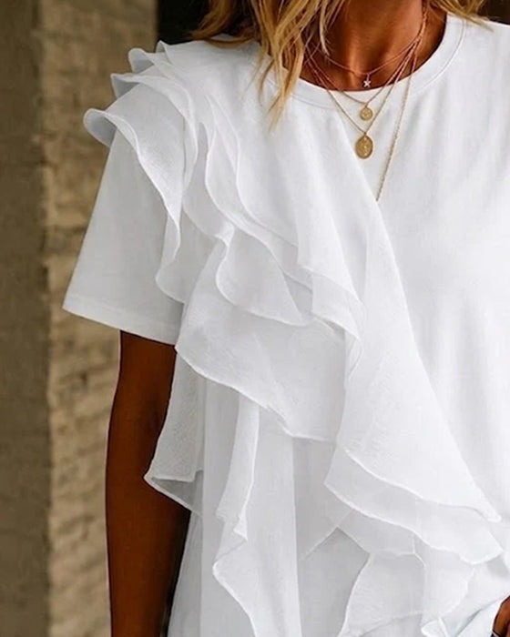 T-Shirt Ronde Hals Ruffle Onregelmatig