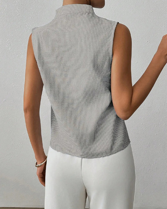 Mouwloze V-Hals Gestreepte Blouse