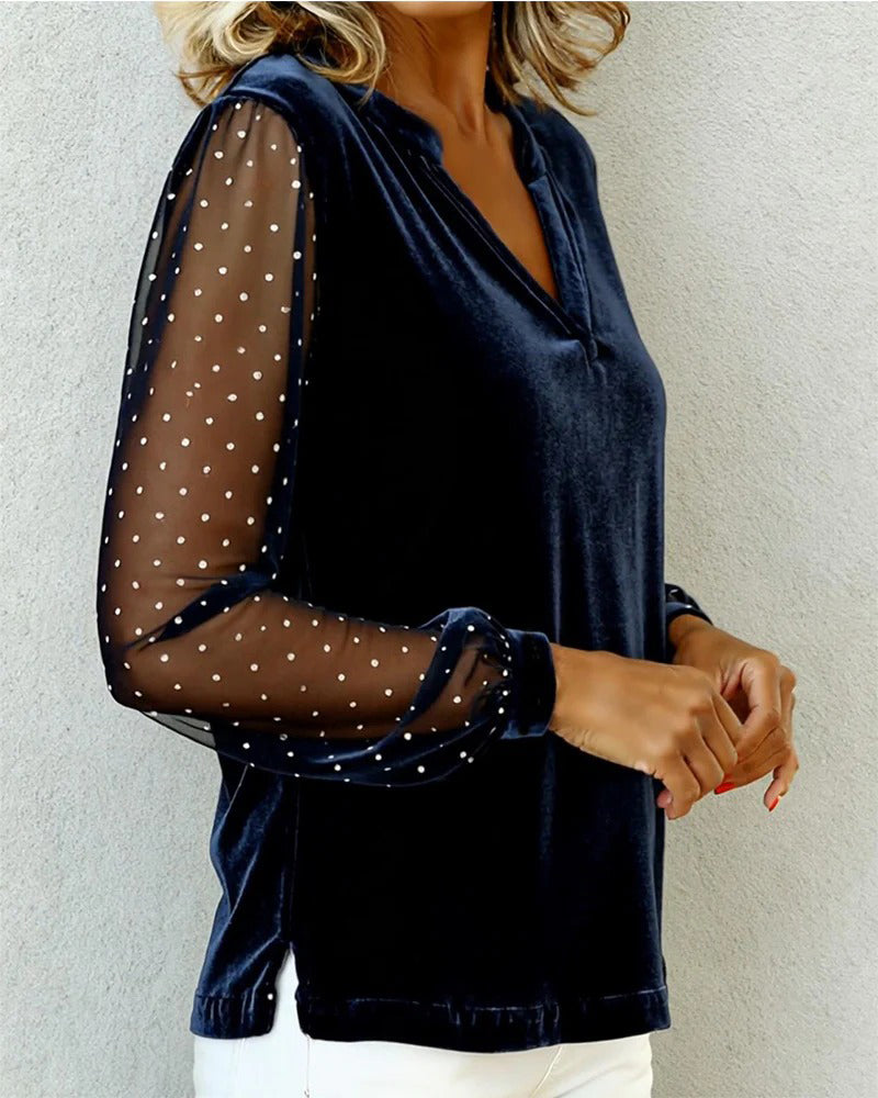 Langmouwige Top Van Fluweel Met V-Hals