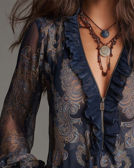 Blouse Half-Zip Ruis Retro