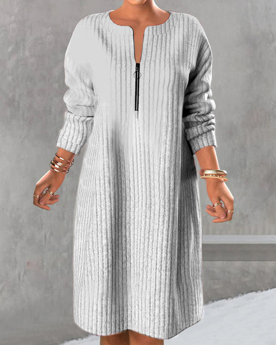 Effen kleur rits hals jurk