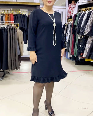 Lapwerk jurk met ruches in effen kleur