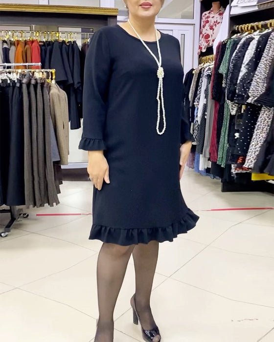 Lapwerk jurk met ruches in effen kleur