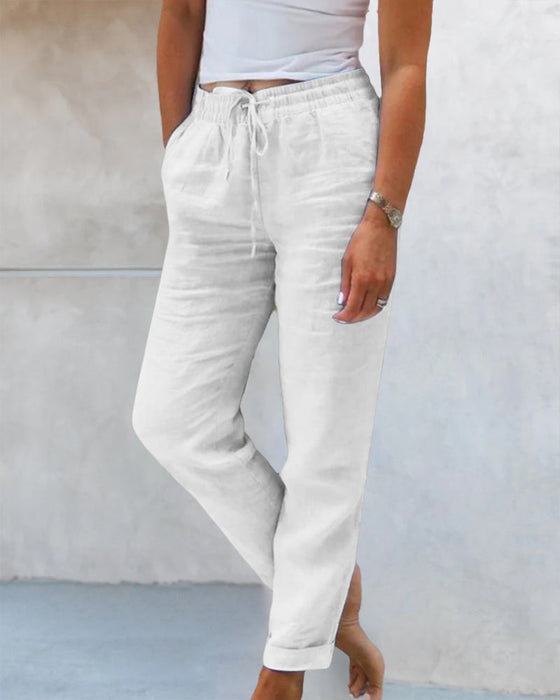 Casual effen broek met rechte pijp