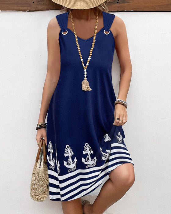 Casual patchwork gestreepte jurk met jarretels