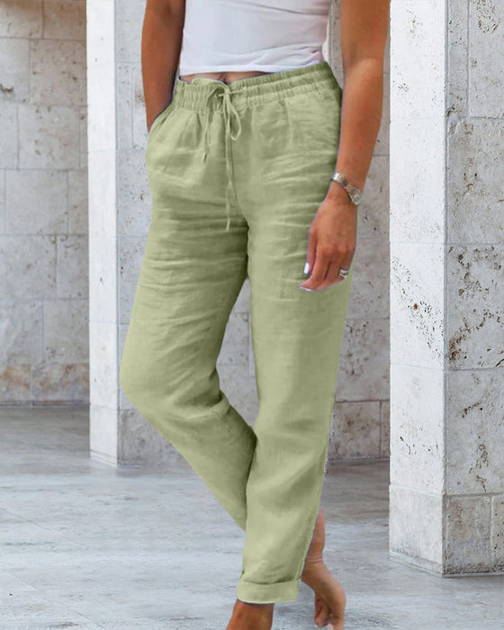 Casual effen broek met rechte pijp