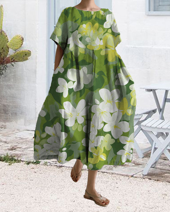 Wijde jurk met korte mouwen en print