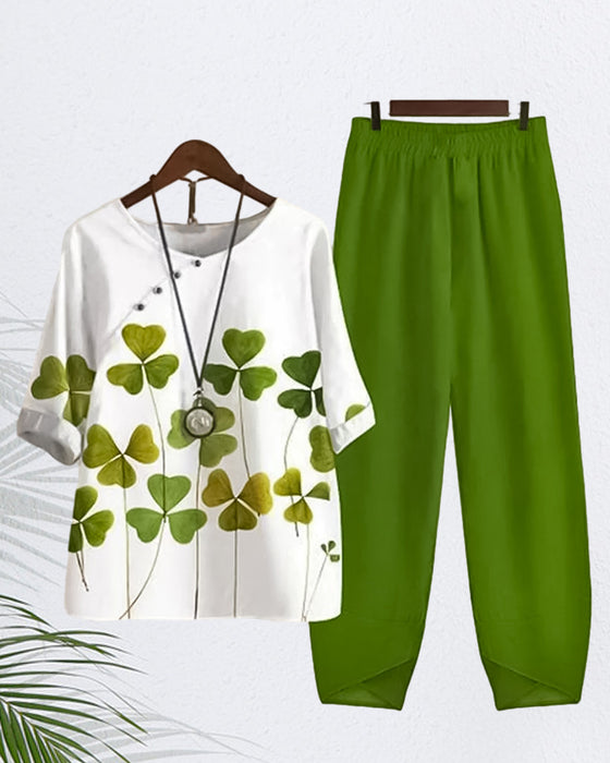 Casual tweedelige set met klavertjesprint