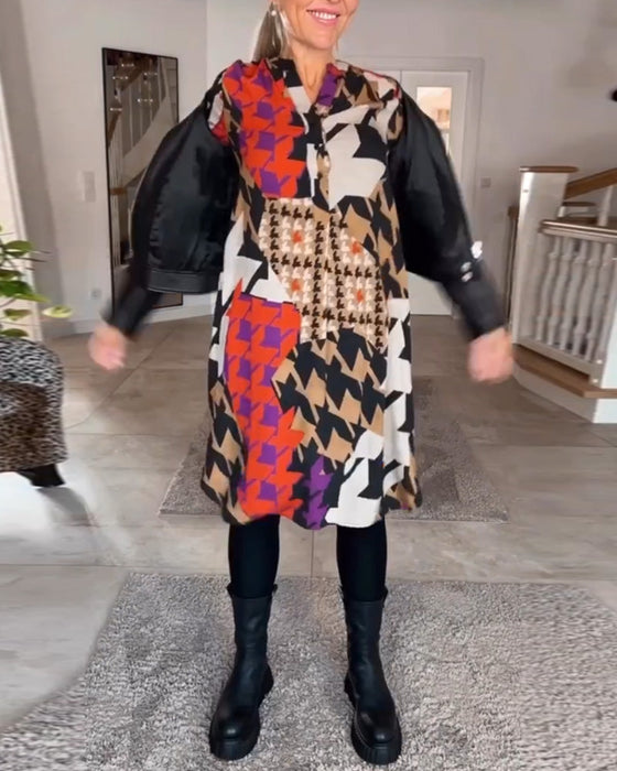 Jurk met v-hals en lange mouwen