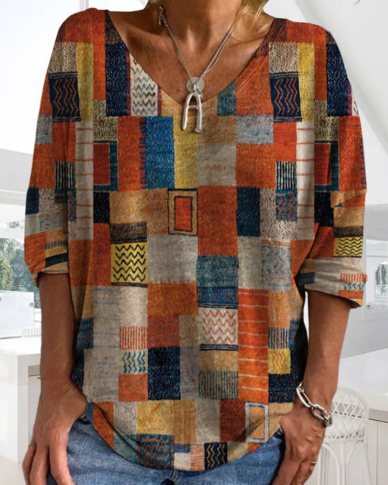 Kleurrijke top met blokprint