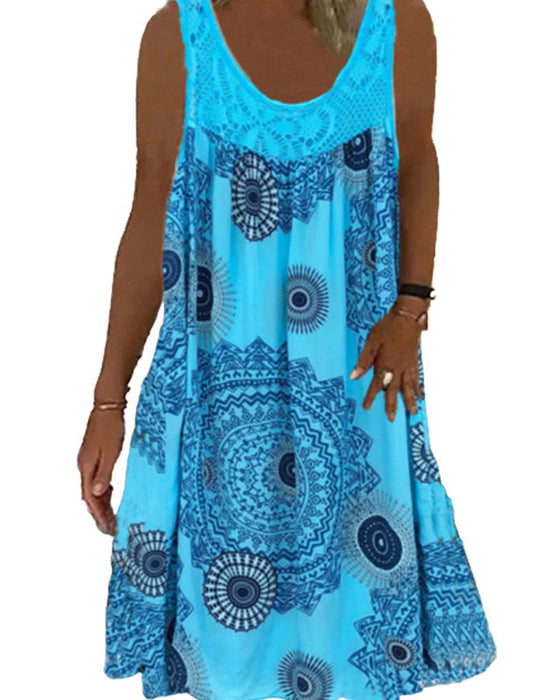 Zomerjurk voor dames met mouwloze print met o-hals