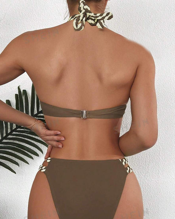 Halternek bikiniset met kleurblokken