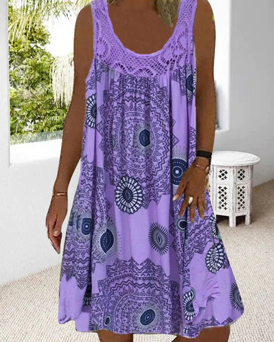 Zomerjurk voor dames met mouwloze print met o-hals