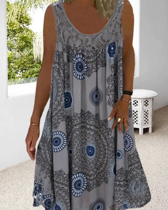 Zomerjurk voor dames met mouwloze print met o-hals