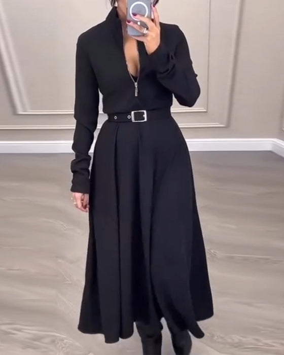 Jurk met opstaande kraag met rits